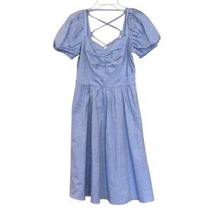 Eliza B Women's Puffy Sleeve Lace Up Dress Back Blue Retro Size 6